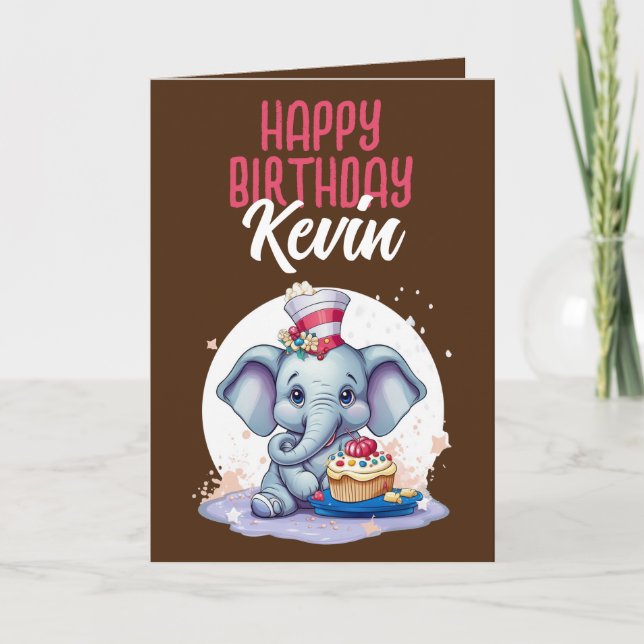 Carte Nouvel anniversaire de l'éléphant blanc et Brown (Devant)