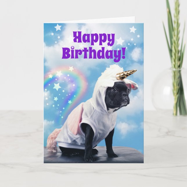 Carte Nouvel anniversaire de l'Unicorn Cute Dog Farting  (Devant)