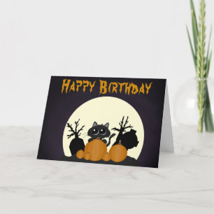 Carte Nouvel anniversaire du chat noir mignon