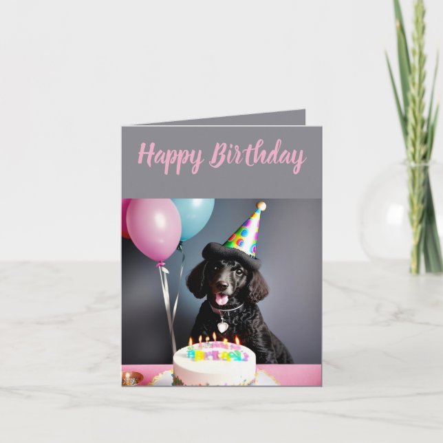 Carte Nouvel anniversaire du mignon caniche noir (Devant)