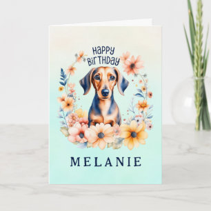 Carte Nouvel anniversaire du mignon chien Weenie Ajout