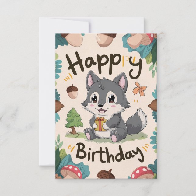 Carte Nouvel anniversaire numérique de loup simple (Devant)