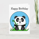 Carte Nouvel Anniversaire, Panda Bear<br><div class="desc">Un mignon ours en panda noir et blanc assis dans une longue pelouse verte tenant une pousse de bambou. Ci-dessus en noir texte sont les mots Joyeux Anniversaire. A l'intérieur est un modèle pour ajouter votre propre message d'anniversaire pour personnaliser cette carte mignonne.</div>