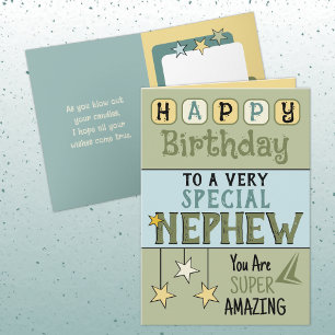 Carte Nouvel anniversaire vert et bleu pour neveu super