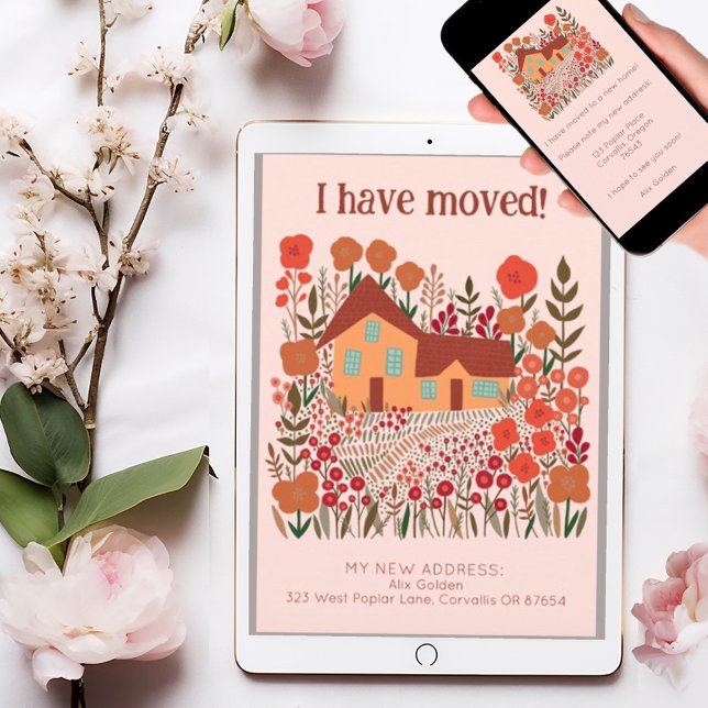 Carte Nouvelle Adresse Accueil J'Ai Déplacé Fleurs Agric (Custom cottage moving announcement address change flat card - also available as digital download. )