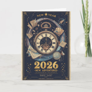 Carte Nouvelle Année 2026 Voyage dans le Temps Greeting 