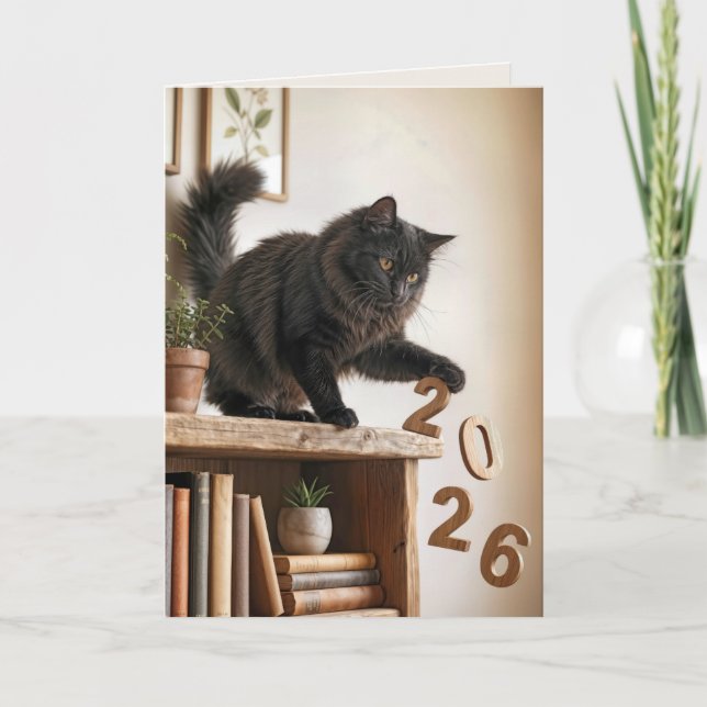 Carte Nouvelle Année 2027 Chat Enjoué (Devant)