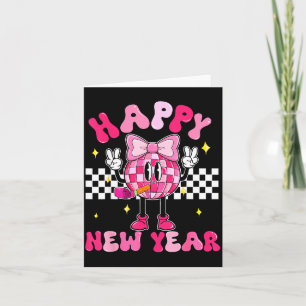 Carte Nouvelle année à carreaux 2026 Boule disco Nouvel 