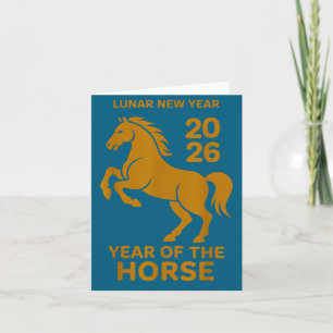 Carte Nouvelle année lunaire 2026 Cheval Zodiaque Famill