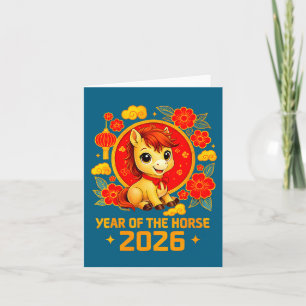 Carte Nouvelle année lunaire du cheval 2026 pour femmes 