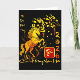 Carte Nouvelle Année Lunaire Vietnamienne Cheval Fleur d