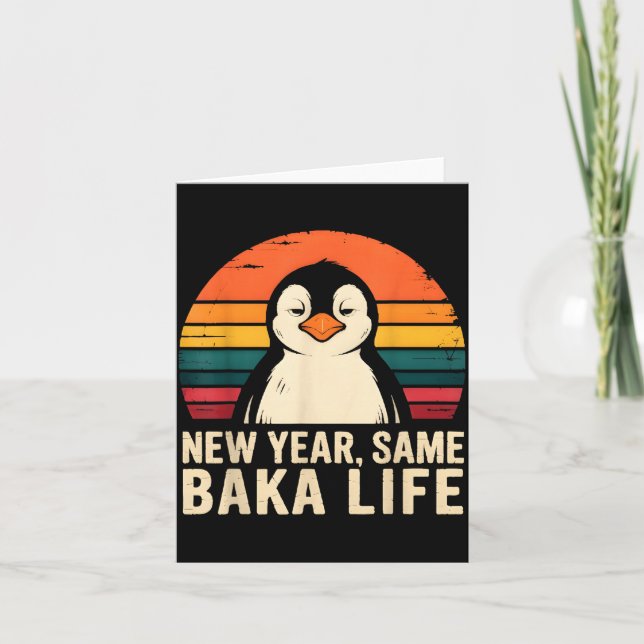 Carte Nouvelle année même vie de Baka Pingouin Blague  (Devant)