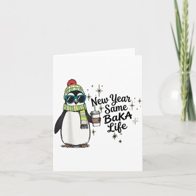 Carte Nouvelle année même vie de Baka pingouin mème blag (Devant)