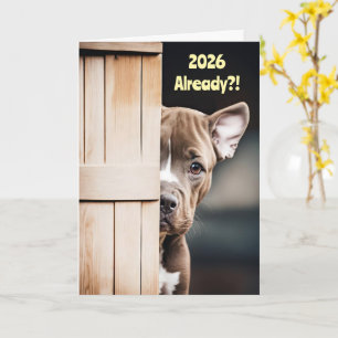 Carte Nouvelle Année Mignonne Drôle 2026 Porte de chiot
