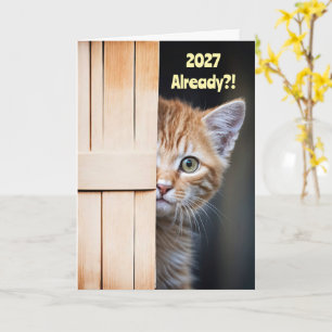 Carte Nouvelle Année Mignonne Drôle 2027 Chaton Orange G