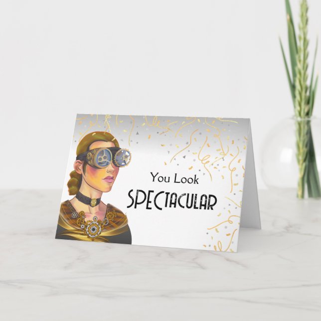 Carte Nouvelle lunettes Félicitations Dame Steampunk (Devant)