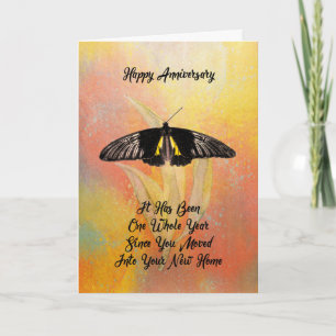 Carte Nouvelle maison Anniversaire Orange avec papillon