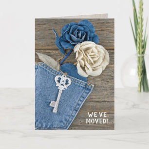 Carte Nouvelle maison en denim rose avec clé