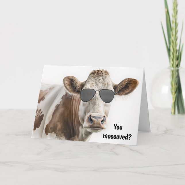 Carte Nouvelle Maison Vache Hereford avec lunettes de so (Devant)