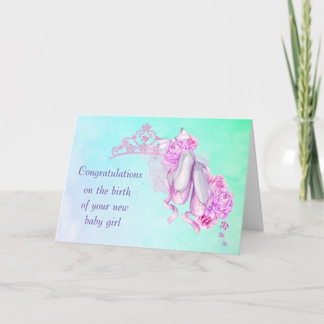 Carte Nouvelle Petite Fille Félicitations Thème Ballet (Devant)