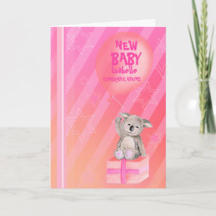 Carte Nouvelle petite fille mignonne Koala Card rose ora