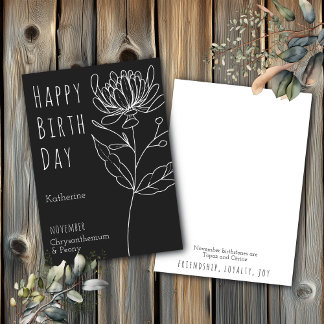 Carte November Birth Flower Chrysanthemum & Peony