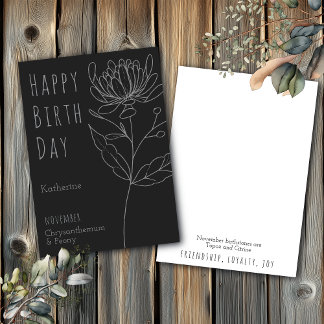 Carte November Birth Flower Chrysanthemum & Peony