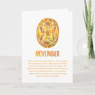 Carte Novembre Birthstone Citrine Anniversaire Aquarelle
