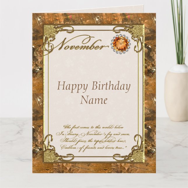 Carte Novembre Topaz Birthstone 8.5x11 Anniversaire (Devant)