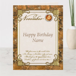 Carte Novembre Topaz Birthstone 8.5x11 Anniversaire