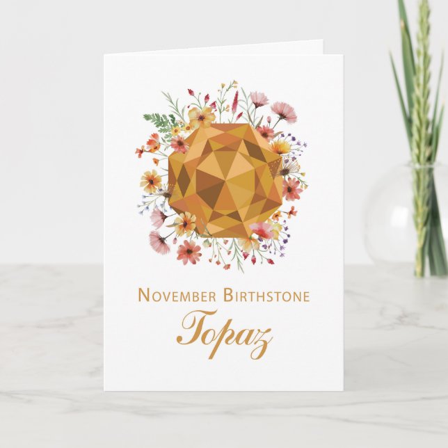 Carte Novembre Topaz Birthstone Anniversaire avec Fleur  (Devant)