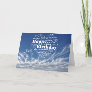 Carte Nuage de mots d'anniversaire en plusieurs langues
