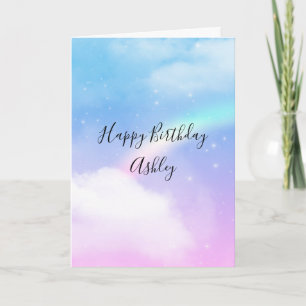 Carte Nuage pastel magique et Anniversaire arc-en-ciel