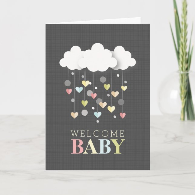 Carte Nuages + Coeurs Merci de Baby shower neutre (Devant)