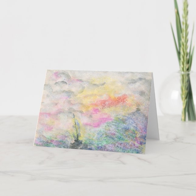 Carte Nuages d'aquarelle et bateau (Devant)