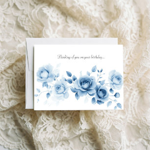 Carte Nuances de Roses Bleues Dessin Floral Vintage