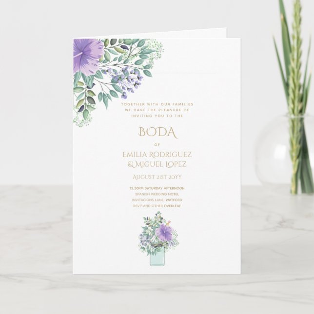 Carte Nuestra Boda 4page FLORAL espagnol mariage INVITES (Devant)
