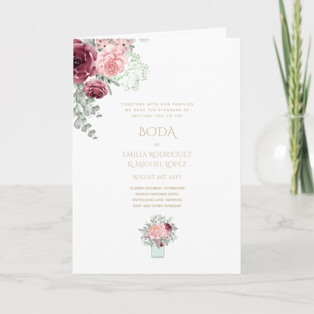 Carte Nuestra Boda 4page FLORAL espagnol mariage INVITES (Devant)