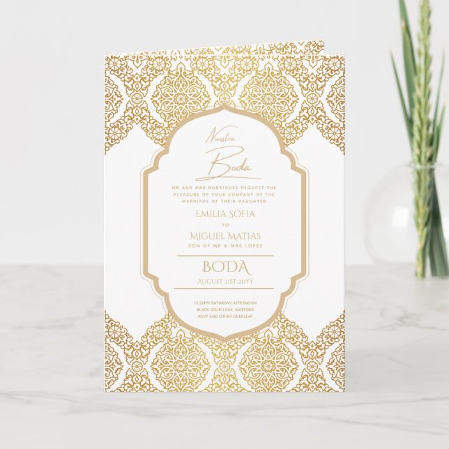 Carte Nuestra Boda GOLD 4age Mariage espagnol INVITE (Devant)
