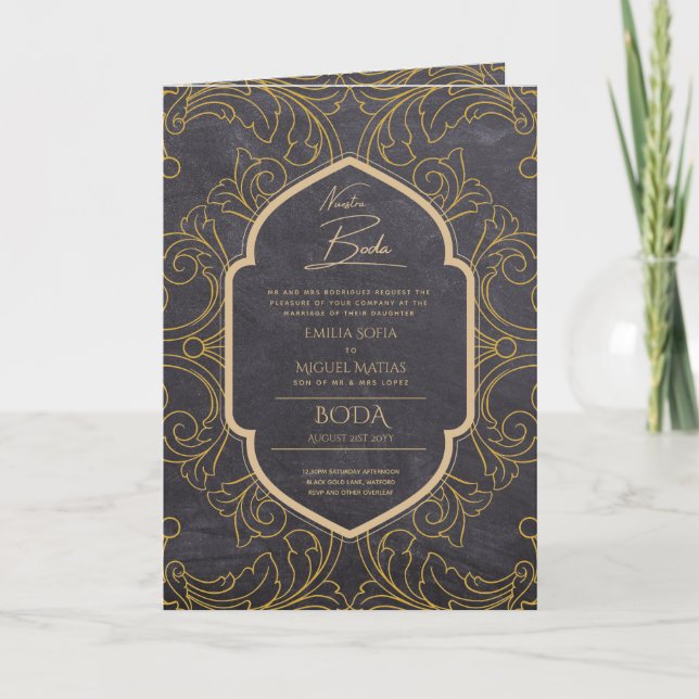 Carte Nuestra Boda GOLD 4age Mariage espagnol INVITE (Devant)