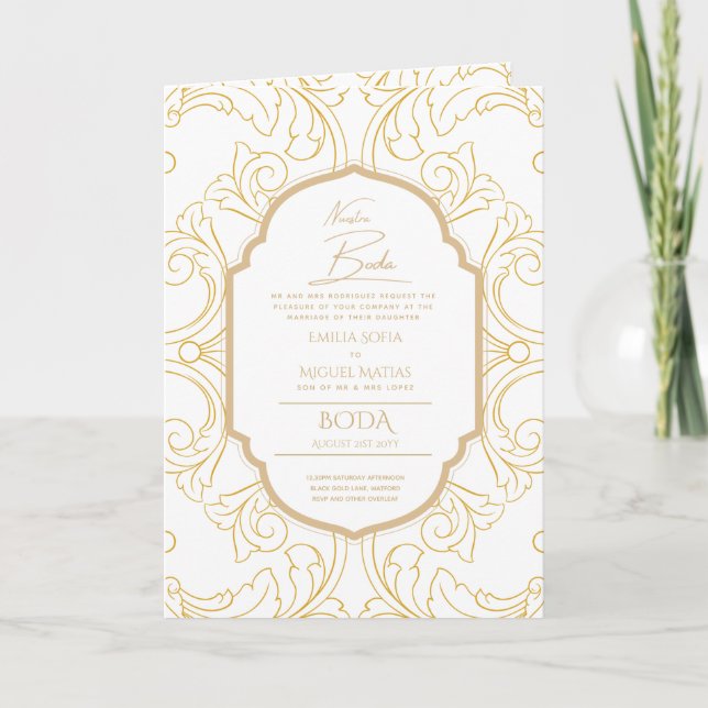 Carte Nuestra Boda GOLD 4age Mariage espagnol INVITE (Devant)