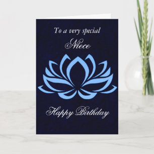 Carte Nuit - Anniversaire - Lotus Bleu sur Noir