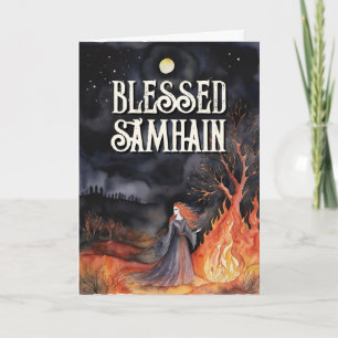 Carte Nuit de Samhain Forêt d'automne Feu de joie païen 