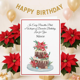Carte Nuit Décembre Anniversaire Gâteau Poinsettias
