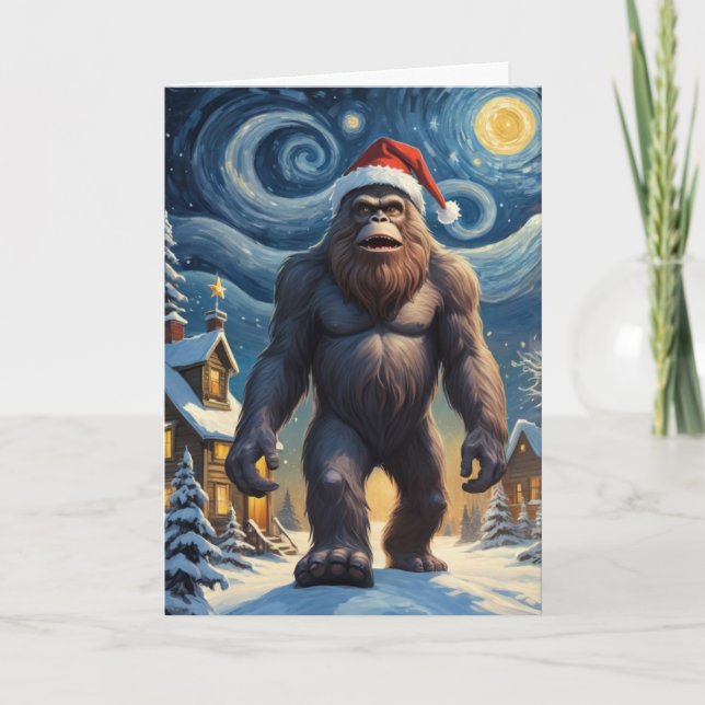Carte Nuit étoilée Bigfoot Sasquatch Noël personnalisé (Devant)