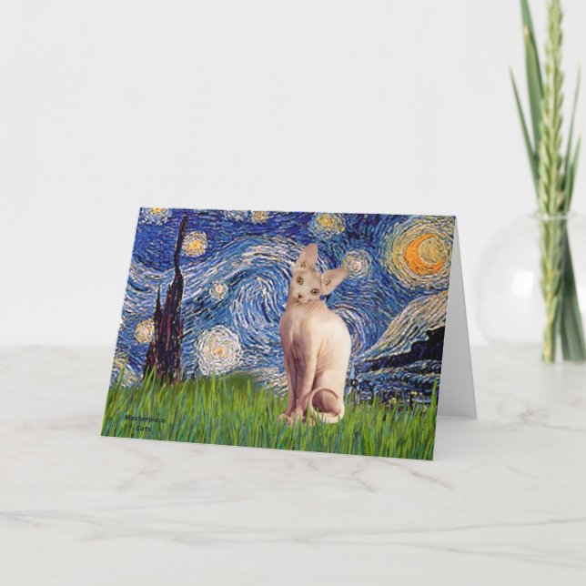 Carte Nuit étoilée - Chat Sphynx Crème (Devant)