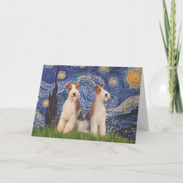 Carte Nuit étoilée - Deux terriers à poil dur (Devant)