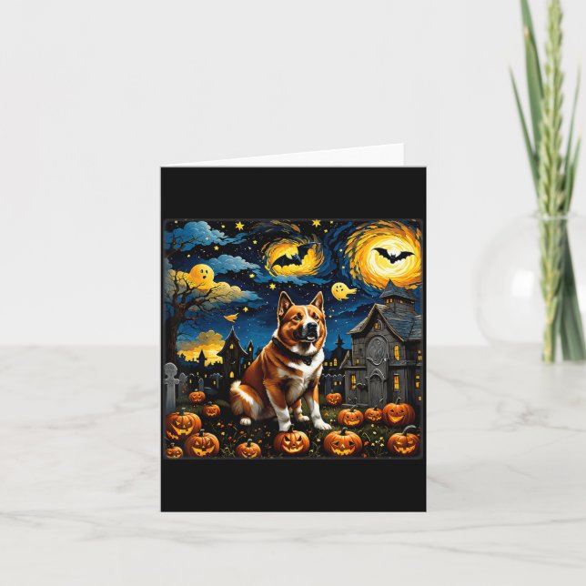 Carte Nuit étoilée d'Halloween Akita effrayant (Devant)