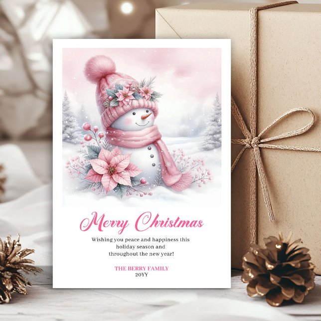 Carte numérique éditables pour enfants bonhomme de (Snug pink snowman kids card digital download edit)