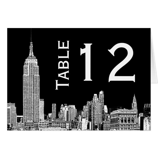 Carte numérique NYC Skyline 01 Etched Table Number (Devant Horizontal)